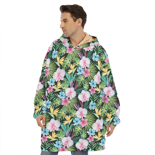Vintage Tropical Jungle Hawaiian Print Hoodie Blanket
