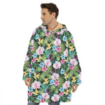 Vintage Tropical Jungle Hawaiian Print Hoodie Blanket