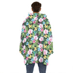 Vintage Tropical Jungle Hawaiian Print Hoodie Blanket