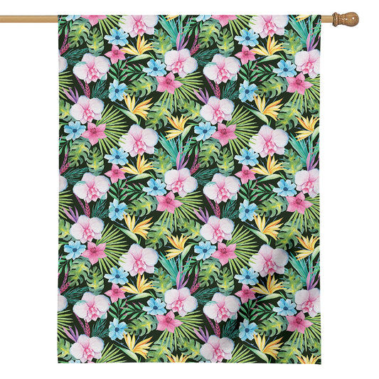 Vintage Tropical Jungle Hawaiian Print House Flag