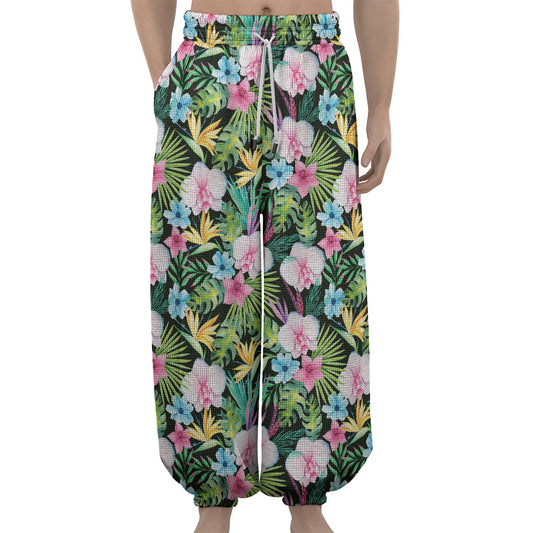 Vintage Tropical Jungle Hawaiian Print Lantern Pants