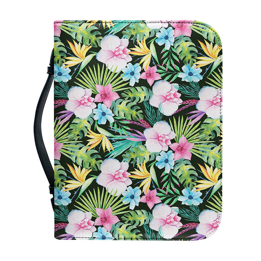Vintage Tropical Jungle Hawaiian Print Leather Bible Cover