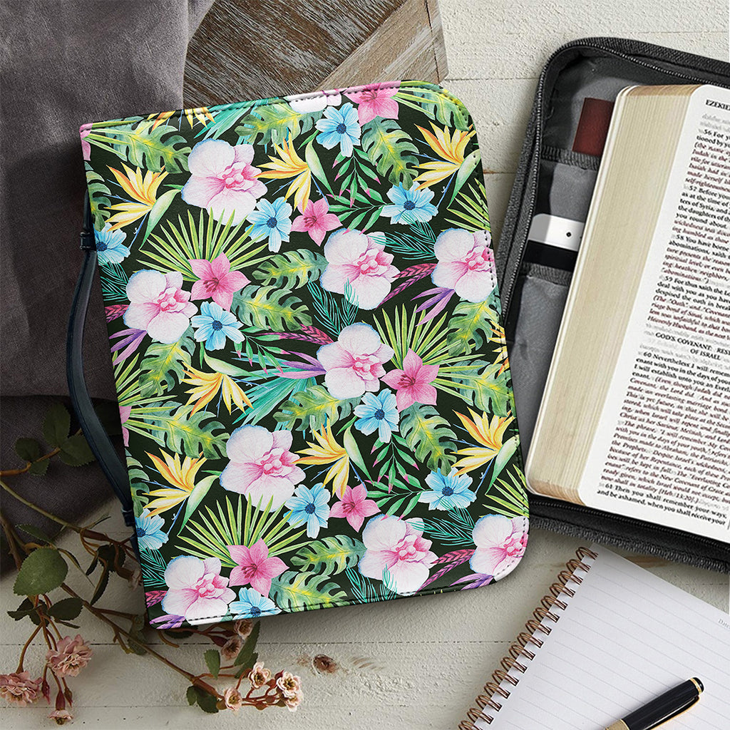 Vintage Tropical Jungle Hawaiian Print Leather Bible Cover