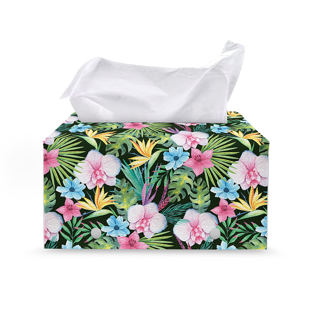 Vintage Tropical Jungle Hawaiian Print Leather Tissue Box Cover