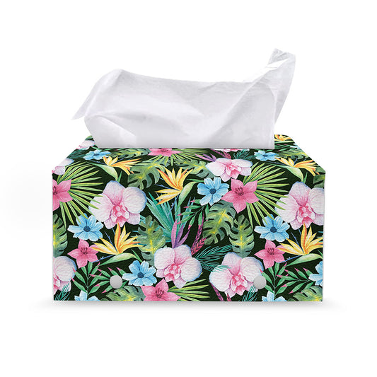 Vintage Tropical Jungle Hawaiian Print Leather Tissue Box Cover