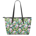 Vintage Tropical Jungle Hawaiian Print Leather Tote Bag With Zipper