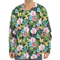 Vintage Tropical Jungle Hawaiian Print Long Sleeve Baseball Jersey