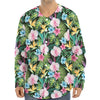 Vintage Tropical Jungle Hawaiian Print Long Sleeve Baseball Jersey