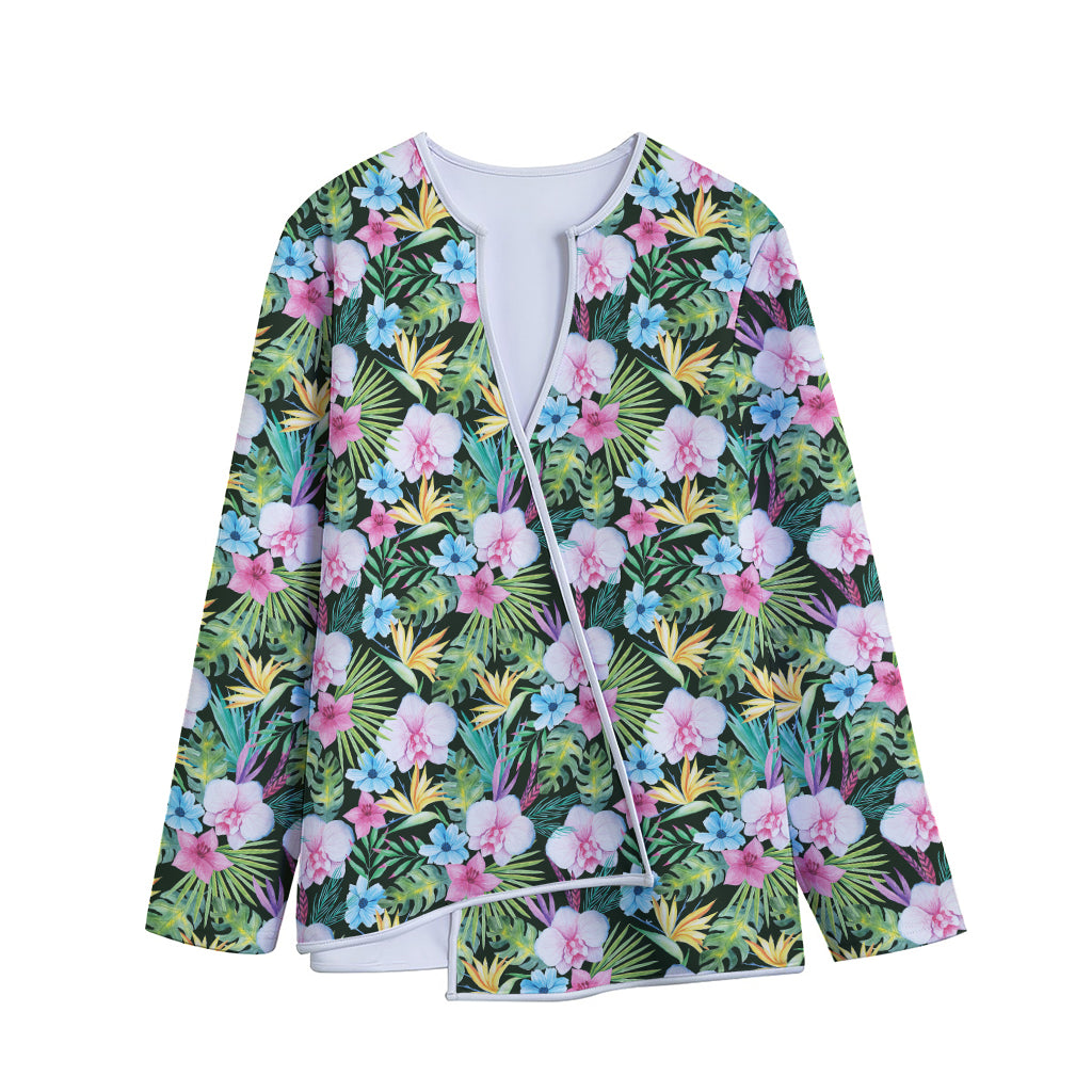 Vintage Tropical Jungle Hawaiian Print Long Sleeve Short Coat