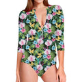 Vintage Tropical Jungle Hawaiian Print Long Sleeve Swimsuit