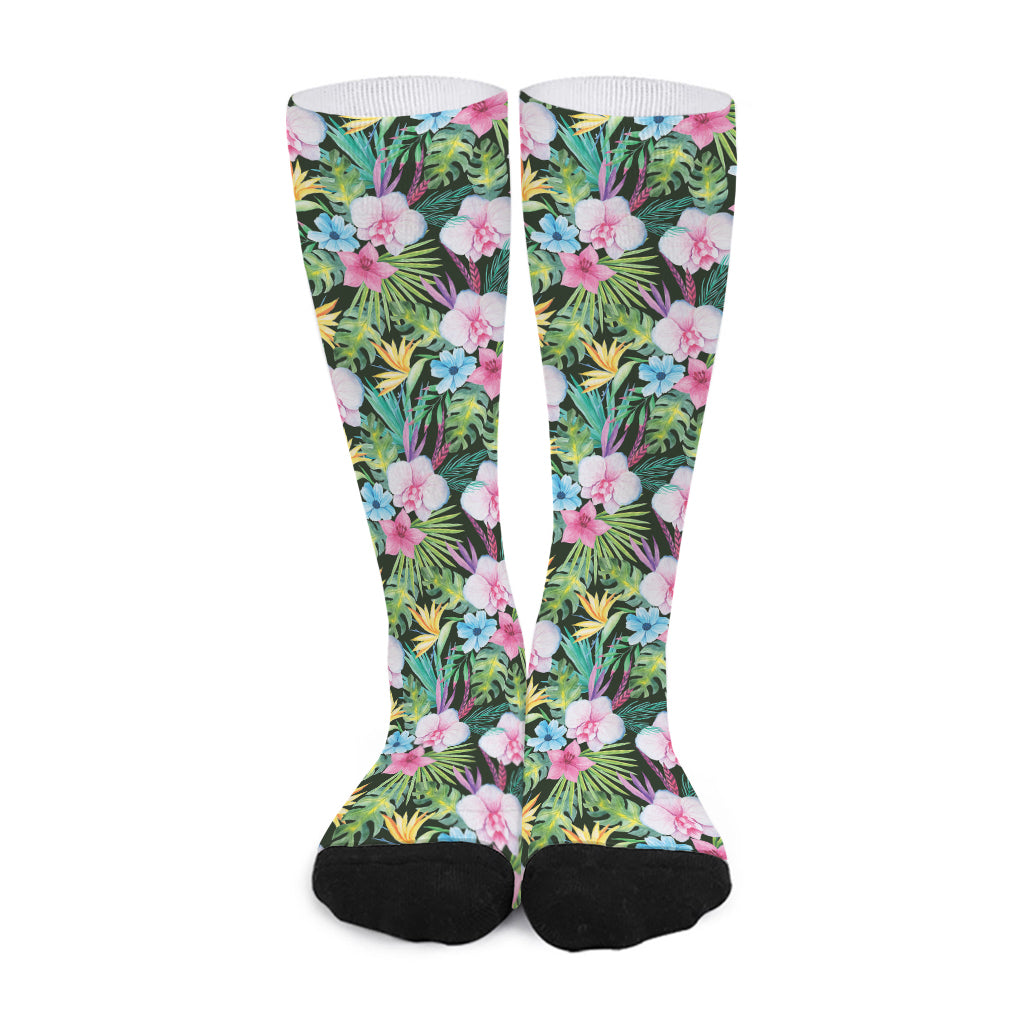 Vintage Tropical Jungle Hawaiian Print Long Socks