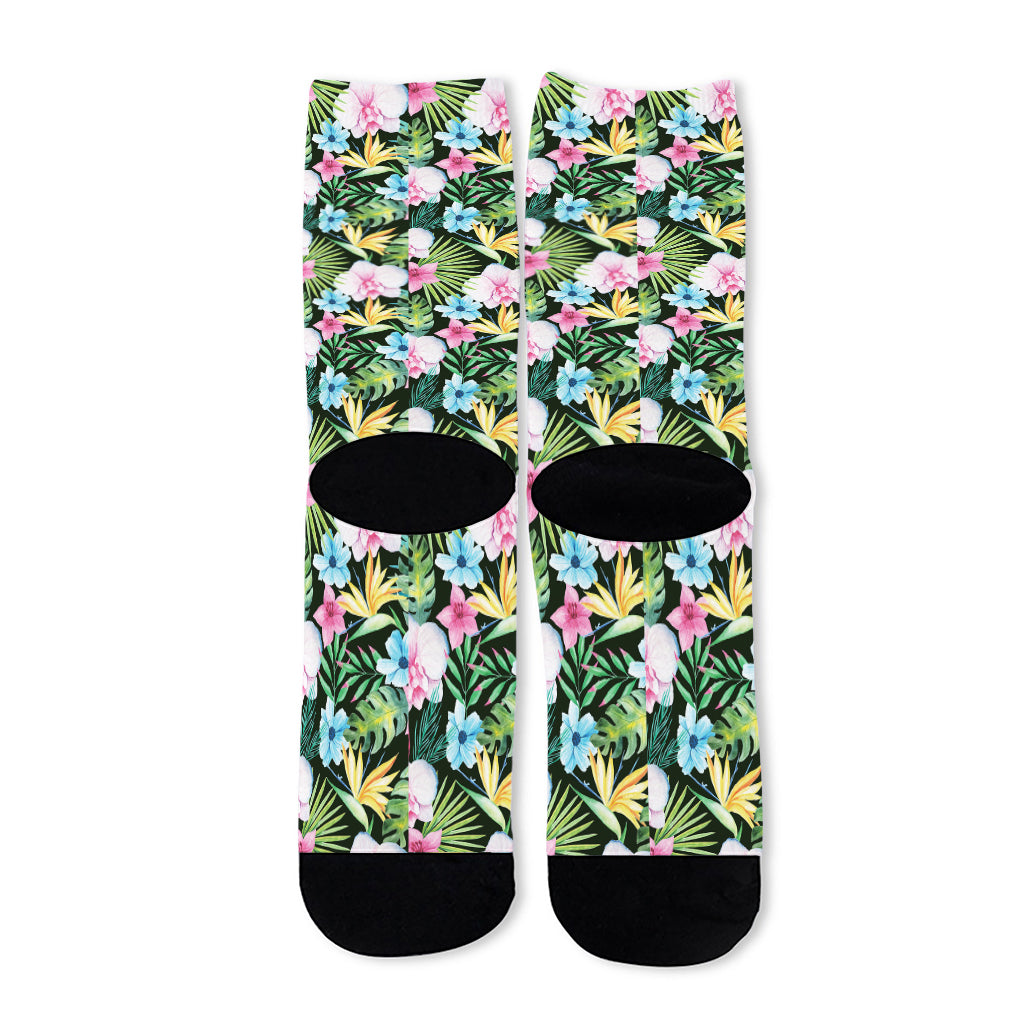 Vintage Tropical Jungle Hawaiian Print Long Socks