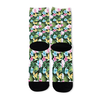 Vintage Tropical Jungle Hawaiian Print Long Socks