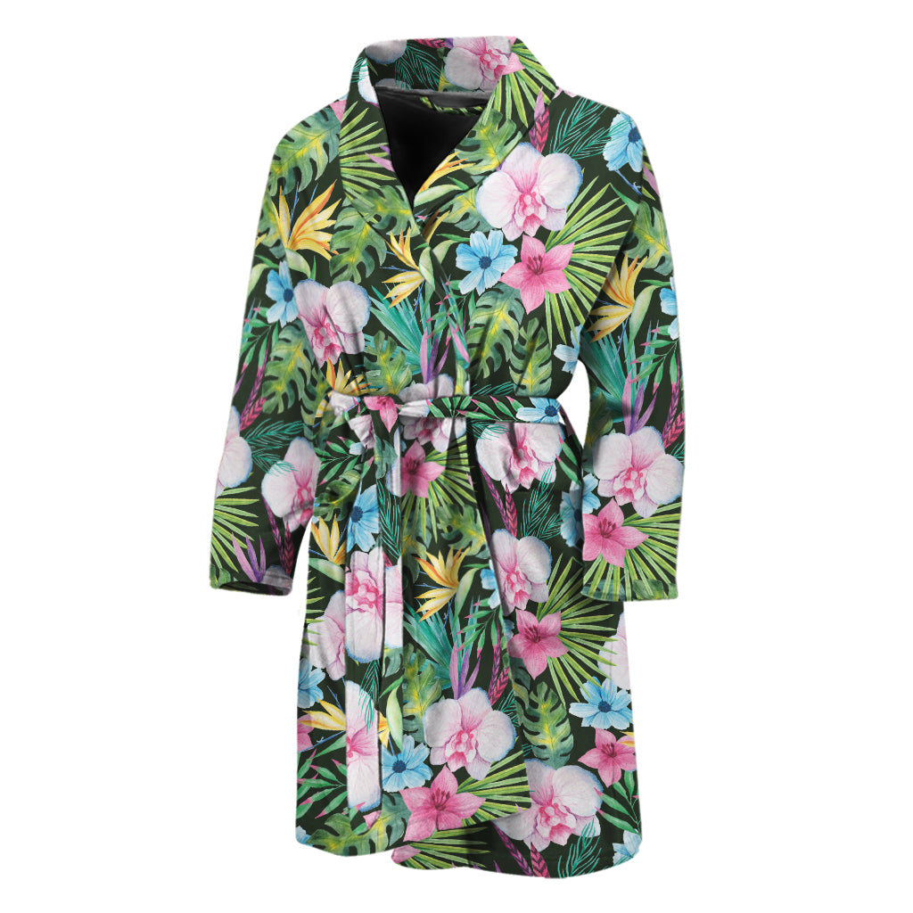 Vintage Tropical Jungle Hawaiian Print Men's Bathrobe