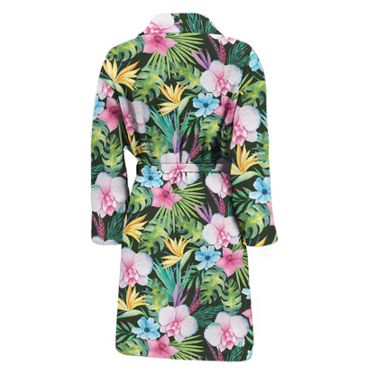 Vintage Tropical Jungle Hawaiian Print Men's Bathrobe
