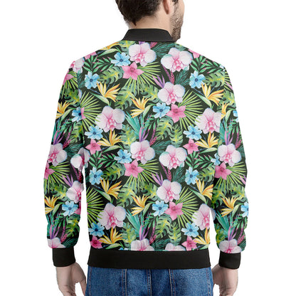 Vintage Tropical Jungle Hawaiian Print Men's Bomber Jacket