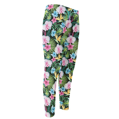 Vintage Tropical Jungle Hawaiian Print Men's Compression Pants