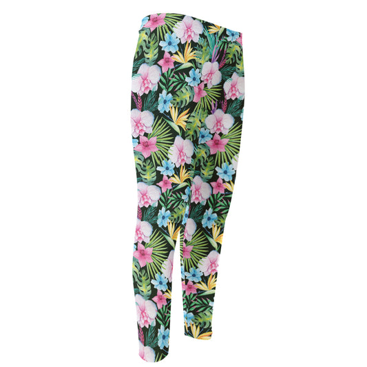 Vintage Tropical Jungle Hawaiian Print Men's Compression Pants