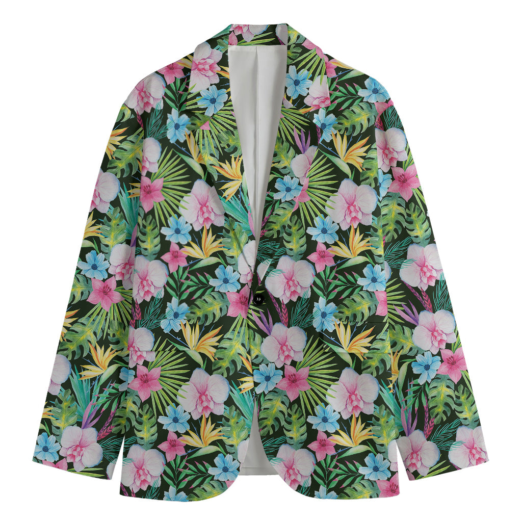 Vintage Tropical Jungle Hawaiian Print Men's Cotton Blazer