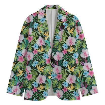 Vintage Tropical Jungle Hawaiian Print Men's Cotton Blazer