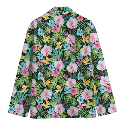 Vintage Tropical Jungle Hawaiian Print Men's Cotton Blazer