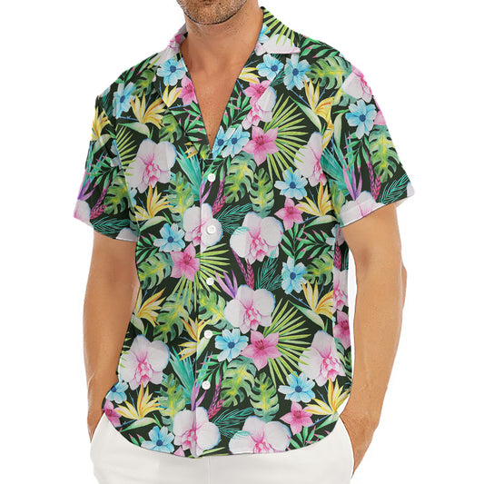 Vintage Tropical Jungle Hawaiian Print Men's Deep V-Neck Shirt