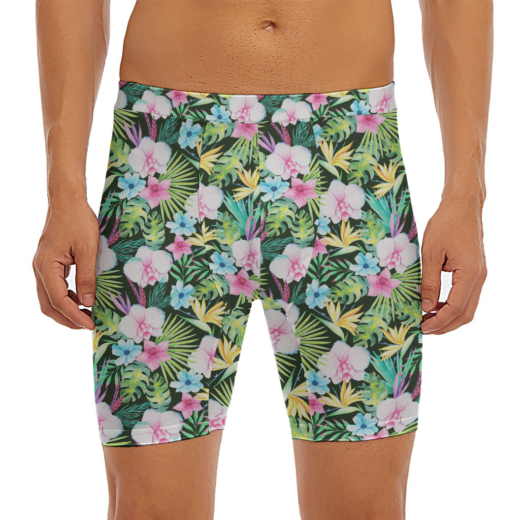 Vintage Tropical Jungle Hawaiian Print Men's Long Boxer Briefs