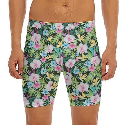 Vintage Tropical Jungle Hawaiian Print Men's Long Boxer Briefs