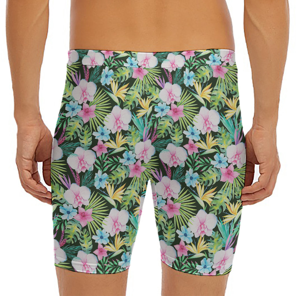 Vintage Tropical Jungle Hawaiian Print Men's Long Boxer Briefs