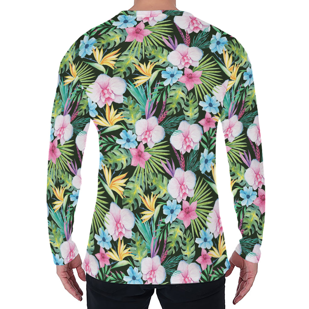 Vintage Tropical Jungle Hawaiian Print Men's Long Sleeve T-Shirt