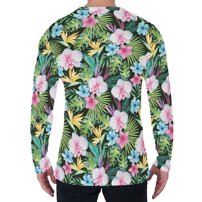 Vintage Tropical Jungle Hawaiian Print Men's Long Sleeve T-Shirt