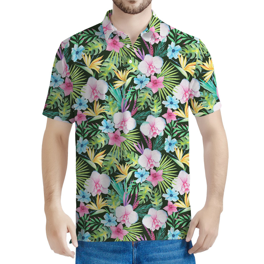 Vintage Tropical Jungle Hawaiian Print Men's Polo Shirt