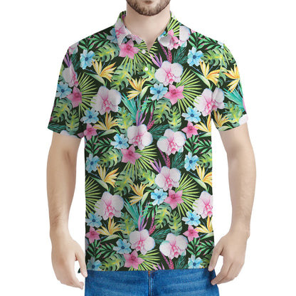 Vintage Tropical Jungle Hawaiian Print Men's Polo Shirt