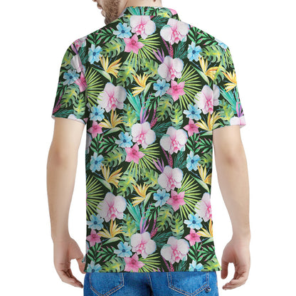 Vintage Tropical Jungle Hawaiian Print Men's Polo Shirt