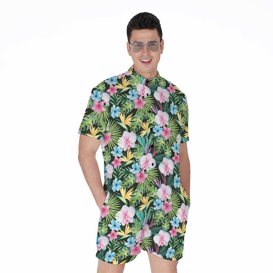 Vintage Tropical Jungle Hawaiian Print Men's Rompers