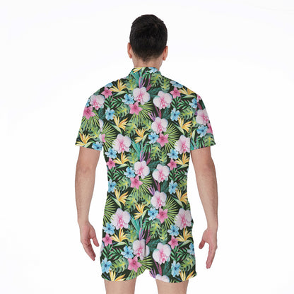 Vintage Tropical Jungle Hawaiian Print Men's Rompers