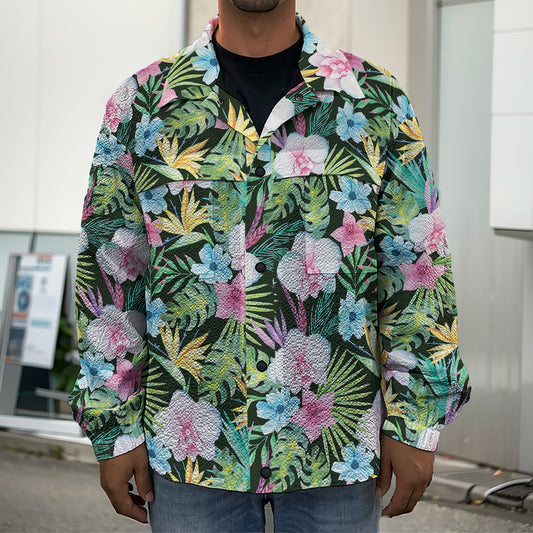 Vintage Tropical Jungle Hawaiian Print Men's Shirt Jacket