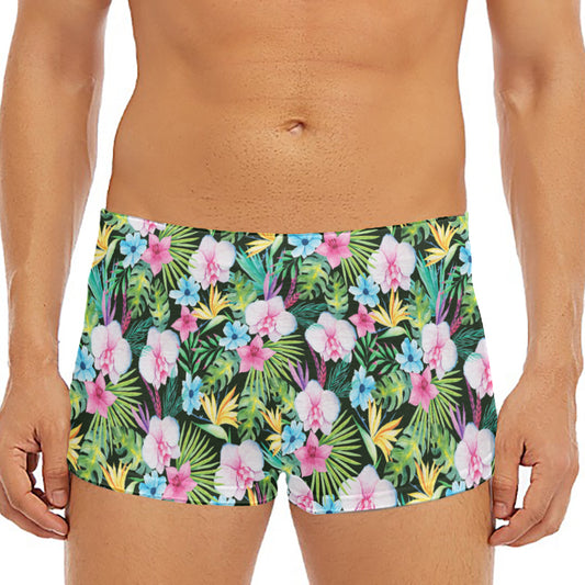 Vintage Tropical Jungle Hawaiian Print Men's Short Boxer Briefs