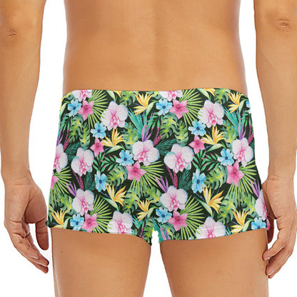 Vintage Tropical Jungle Hawaiian Print Men's Short Boxer Briefs