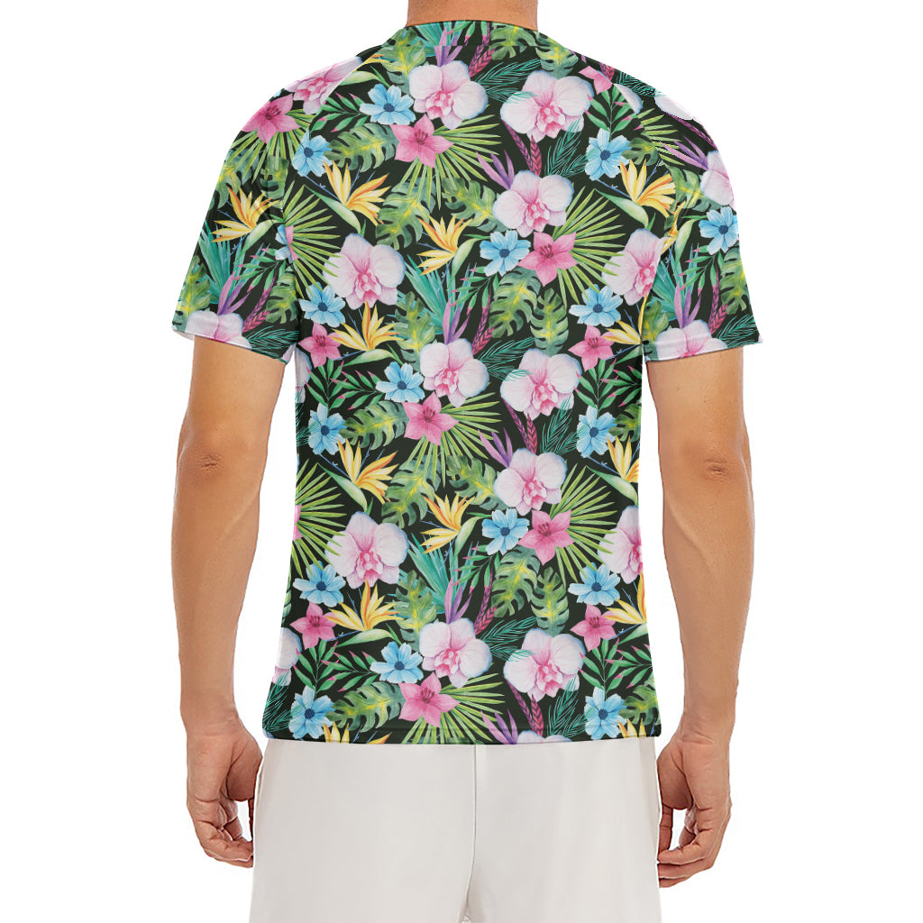 Vintage Tropical Jungle Hawaiian Print Men's Short Sleeve Rash Guard