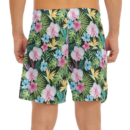Vintage Tropical Jungle Hawaiian Print Men's Split Running Shorts