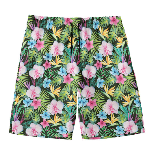 Vintage Tropical Jungle Hawaiian Print Men's Swim Trunks