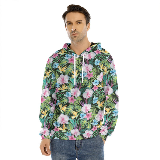 Vintage Tropical Jungle Hawaiian Print Men's Velvet Pullover Hoodie