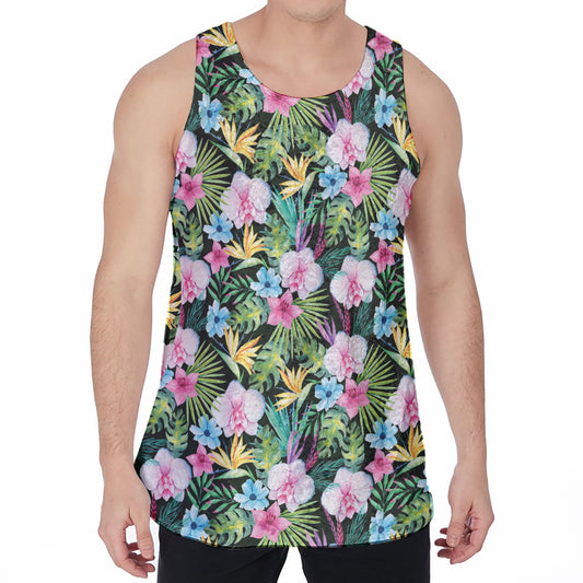 Vintage Tropical Jungle Hawaiian Print Men's Velvet Tank Top