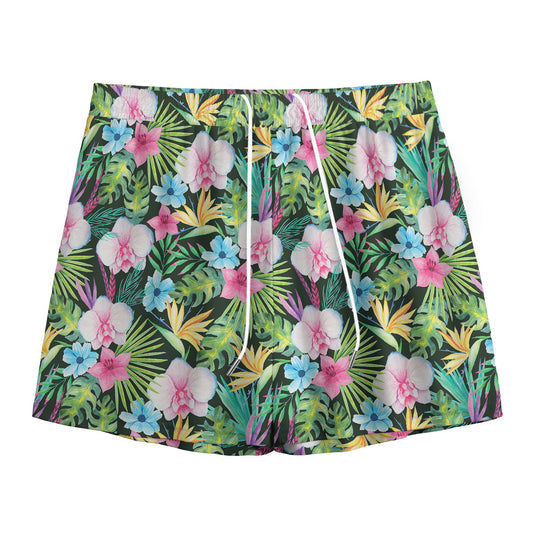 Vintage Tropical Jungle Hawaiian Print Mesh Shorts