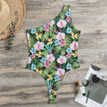 Vintage Tropical Jungle Hawaiian Print One Shoulder Bodysuit