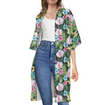Vintage Tropical Jungle Hawaiian Print Open Front Beach Cover Up