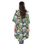 Vintage Tropical Jungle Hawaiian Print Open Front Beach Cover Up