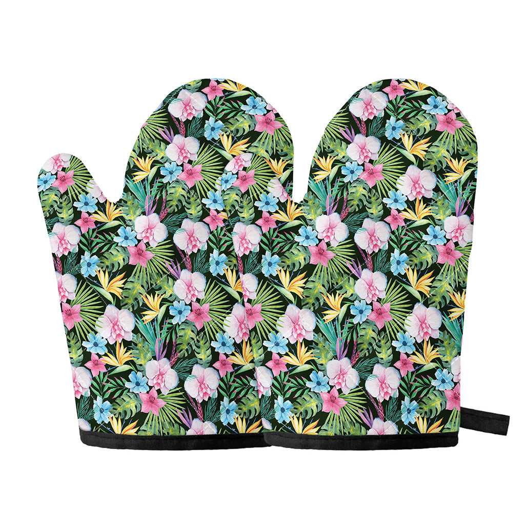 Vintage Tropical Jungle Hawaiian Print Oven Mitts