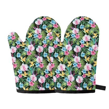 Vintage Tropical Jungle Hawaiian Print Oven Mitts